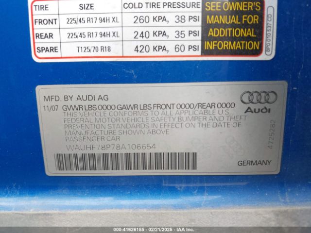 2008 AUDI A3 WAUHF78P78A106654 Photo 8