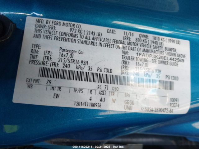 1FADP3K20EL442589 Ford FOCUS SE