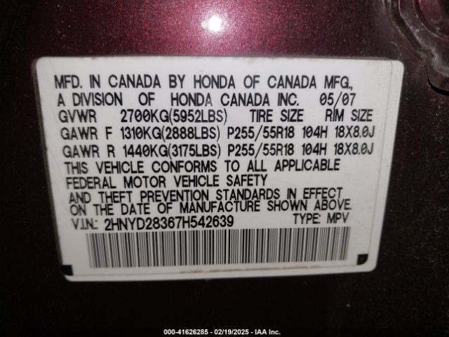 2007 ACURA MDX 2HNYD28367H542639 Photo 8