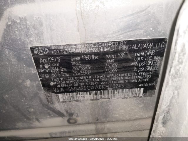 5NMS5CAA0KH110245 Hyundai Santa Fe Limited 2.0t