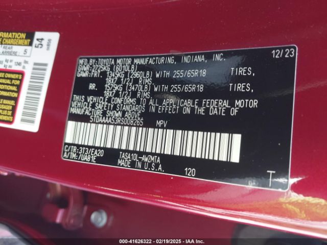 5TDAAAA53RS008265 Toyota Grand Highlander Xle