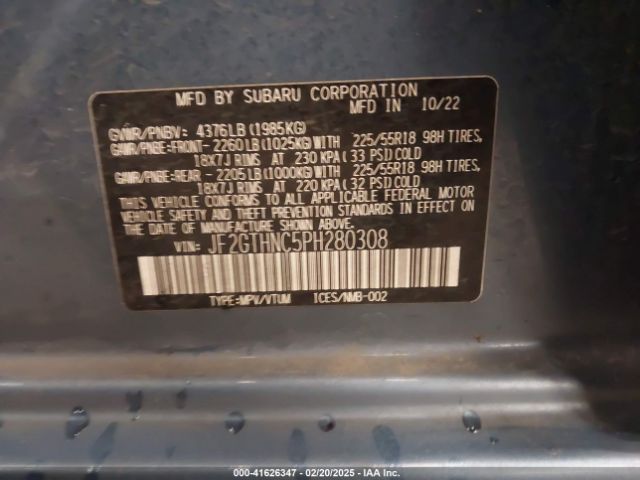 JF2GTHNC5PH280308 Subaru Crosstrek Limited