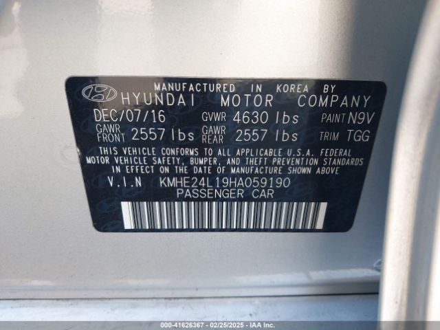 KMHE24L19HA059190 Hyundai Sonata Hybrid Se