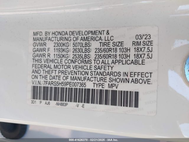7FARS5H59PE007365 Honda Cr-v Hybrid Sport