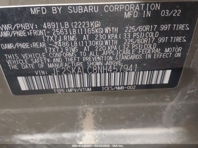 JF2SKALC8NH457941 Subaru Forester Wilderness