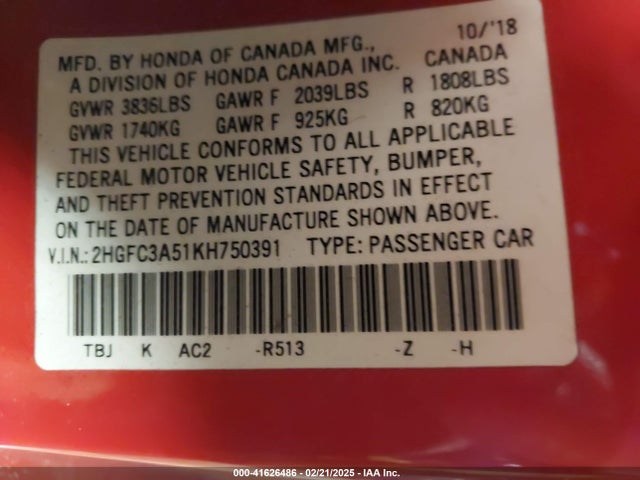 Honda CIVIC SI 2019 2HGFC3A51KH750391 Image 9