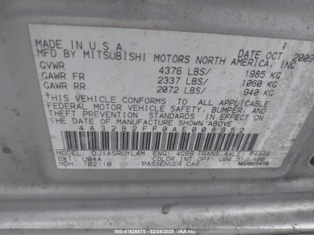 2010 MITSUBISHI GALANT 4A32B2FF0AE008952 Photo 8