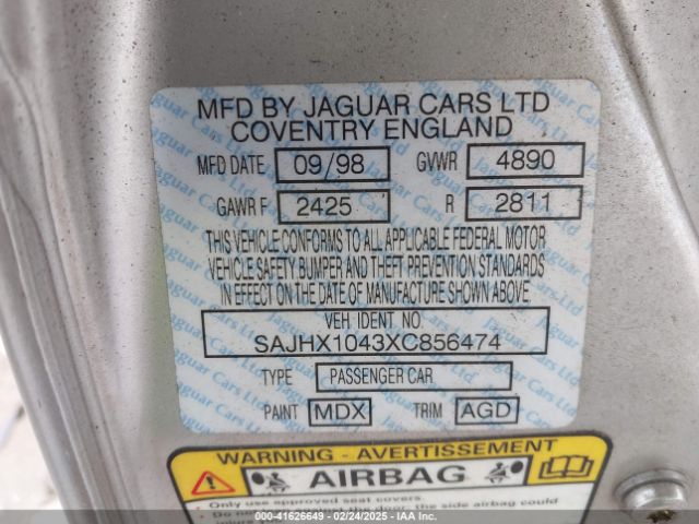 1999 JAGUAR XJ8 SAJHX1043XC856474 Photo 8