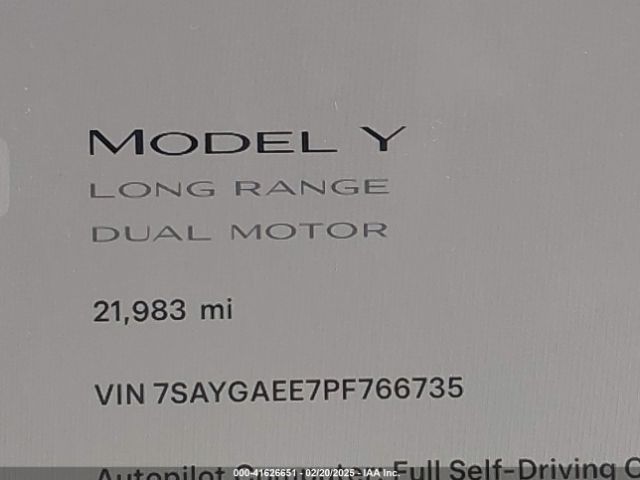 7SAYGAEE7PF766735 Tesla Model Y Awd/long Range Dual Motor All-wheel Drive