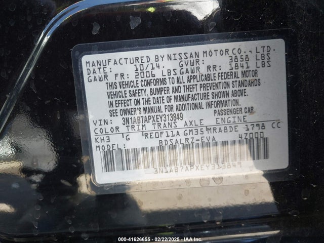 3N1AB7APXEY313849 Nissan SENTRA SR