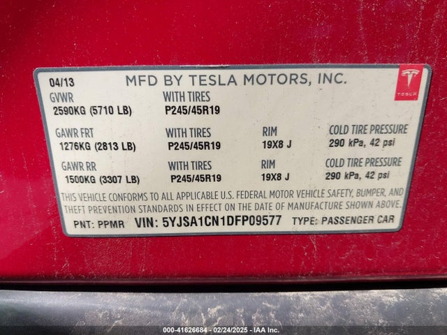 2013 TESLA MODEL S 5YJSA1CN1DFP09577 Photo 8