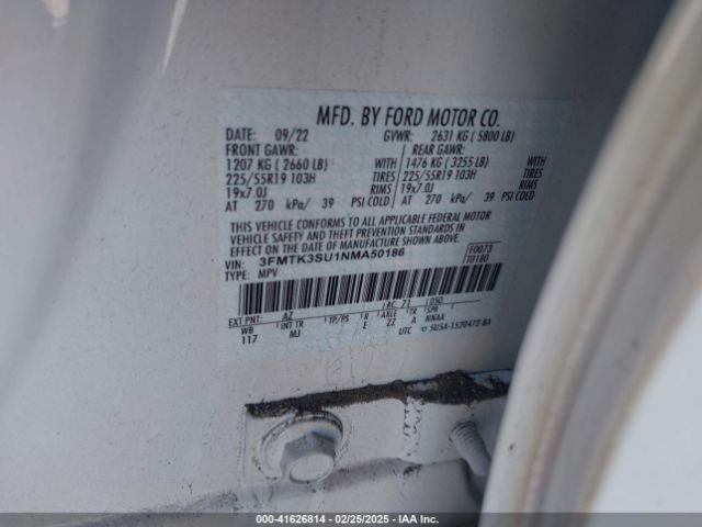 3FMTK3SU1NMA50186 Ford Mustang Mach-e Premium