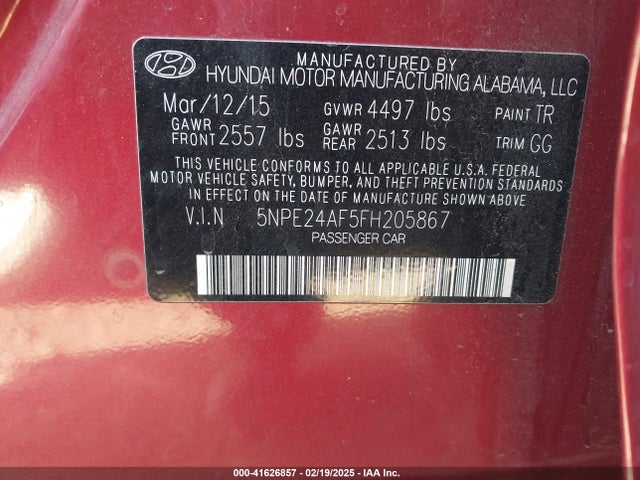 5NPE24AF5FH205867 Hyundai SONATA SE