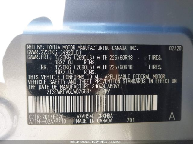 2T3EWRFV6LW076897 Toyota Rav4 Hybrid Xse