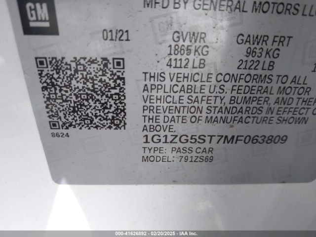 1G1ZG5ST7MF063809 Chevrolet Malibu Fwd Rs