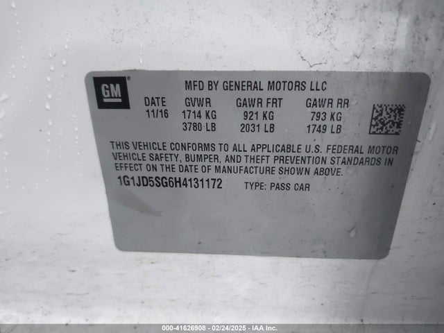 1G1JD5SG6H4131172 Chevrolet Sonic Lt Auto