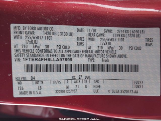 1FTER4FH6LLA97899 Ford Ranger Xlt