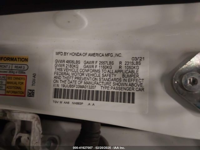 19UUB5F33MA013207 Acura Tlx Standard