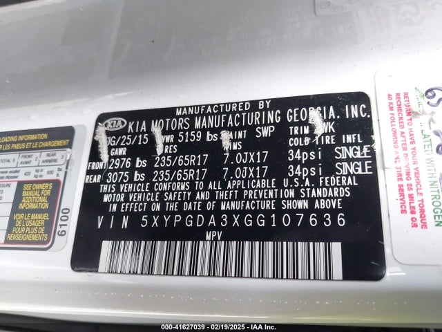 KIA Sorento 2.4l Lx 2016 5XYPGDA3XGG107636 Image 9