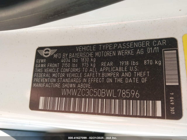 2011 MINI COOPER S COUNTRYMAN WMWZC3C50BWL78596 Photo 8