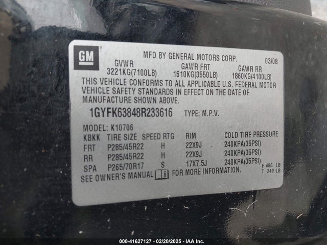 2008 CADILLAC ESCALADE 1GYFK63848R233616 Photo 8
