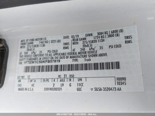 2019 FORD F-150 1FTEW1C50KFB57819 Photo 8