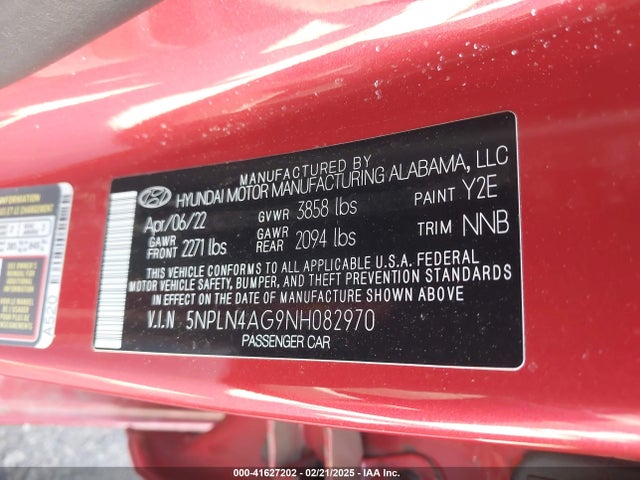 5NPLN4AG9NH082970 Hyundai Elantra