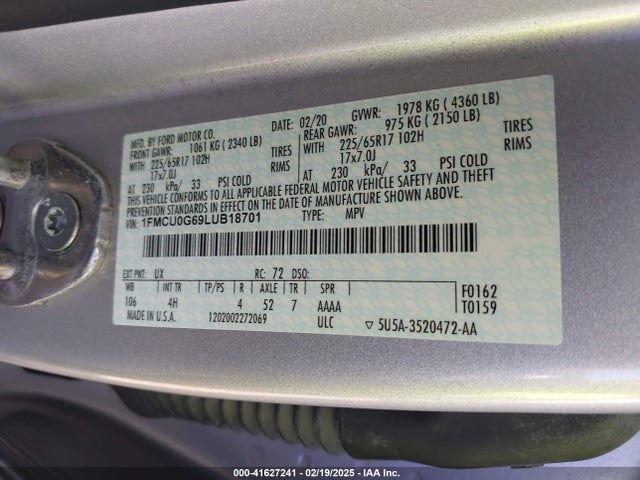1FMCU0G69LUB18701 Ford ESCAPE SE