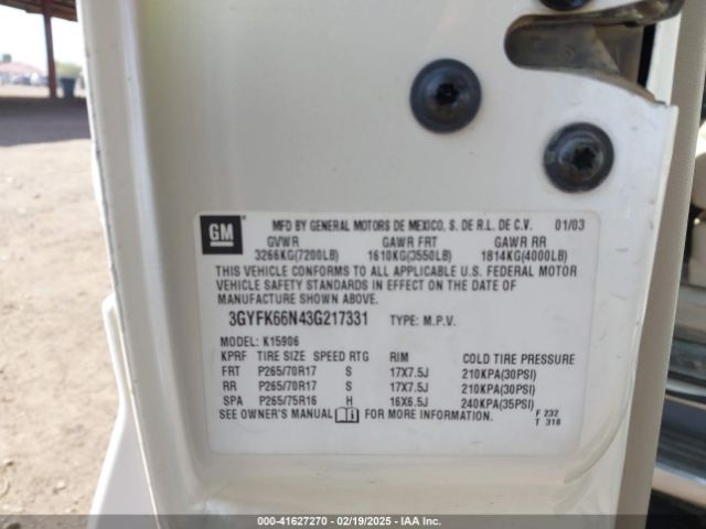 2003 CADILLAC ESCALADE ESV 3GYFK66N43G217331 Photo 8