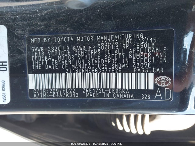 2T1BURHE8GC577926 Toyota 2zr-fe