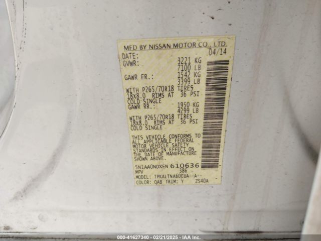 5N1AA0NDXEN610636 Nissan ARMADA SV