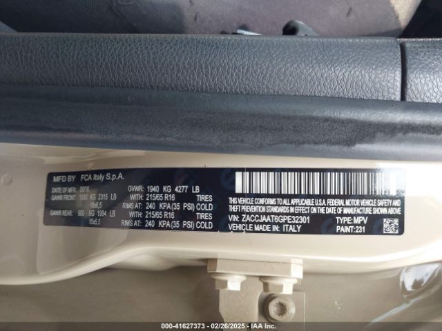 ZACCJAAT6GPE32301 Jeep Renegade Sport