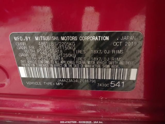 2020 MITSUBISHI OUTLANDER JA4AZ3A34LZ016796 Photo 8