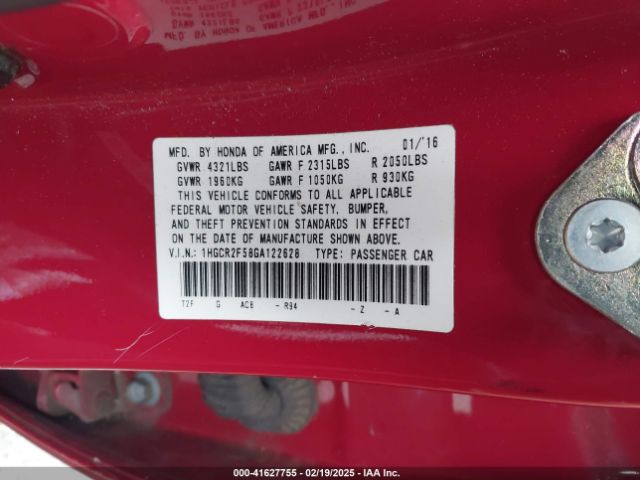 1HGCR2F58GA122628 Honda Accord Sport