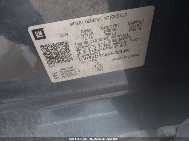 1GNSKDEC6KR323391 Chevrolet Tahoe Commercial Fleet