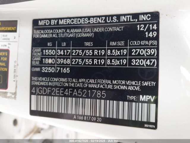 4JGDF2EE4FA521785 Mercedes-Benz Gl 350 Bluetec 4matic