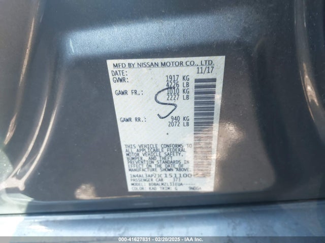 1N4AL3AP2JC151100 Nissan Altima 2.5/s/sv/sl/sr