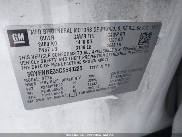 2012 CADILLAC SRX 3GYFNBE35CS540235 Photo 8