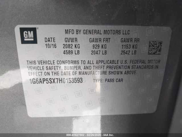 1G6AP5SX7H0153593 Cadillac Cts Standard