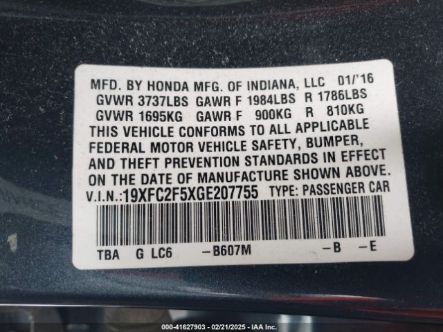 19XFC2F5XGE207755 Honda Civic Lx