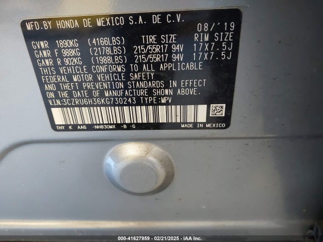 3CZRU6H36KG730243 Honda HR-V LX