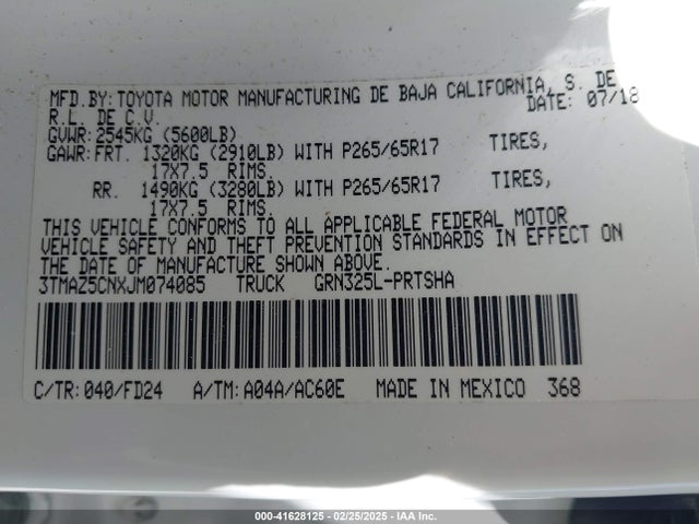 3TMAZ5CNXJM074085 Toyota Tacoma Trd Sport