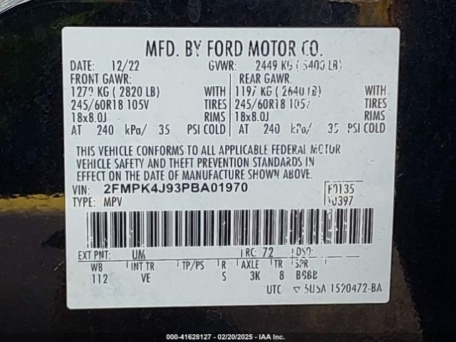 2FMPK4J93PBA01970 Ford EDGE SEL