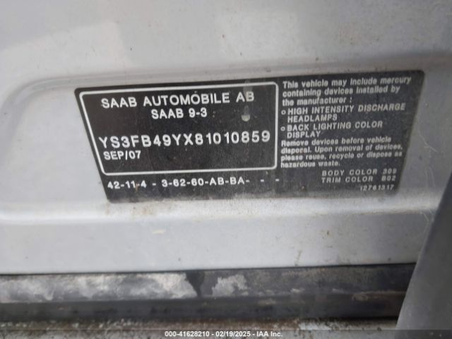 2008 SAAB 9-3 YS3FB49YX81010859 Photo 8