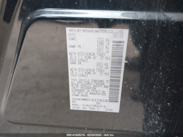 5N1AR2MM9FC657658 Nissan Pathfinder Platinum/s/sl/sv