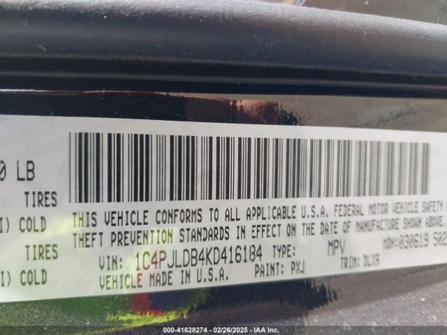 1C4PJLDB4KD416184 Jeep Cherokee Limited Fwd