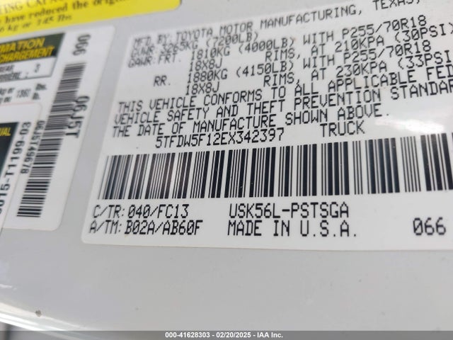 5TFDW5F12EX342397 Toyota Tundra Sr5 5.7l V8