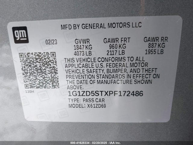 1G1ZD5STXPF172486 Chevrolet Malibu Fwd 1lt