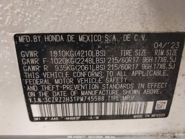3CZRZ2H31PM745588 Honda k20z5