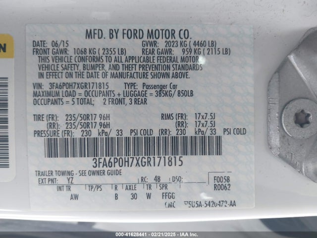 Ford FUSION SE 2016 3FA6P0H7XGR171815 Image 9